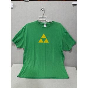 Y2K Green Graphic T-Shirt Yellow Triangle Symbol Delta Pro‎ Weight XL